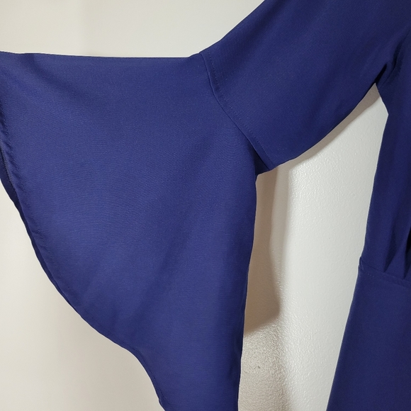 LULU'S navy blue bell sleeve genuine wrap lined flowy mini dress - Picture 5 of 13